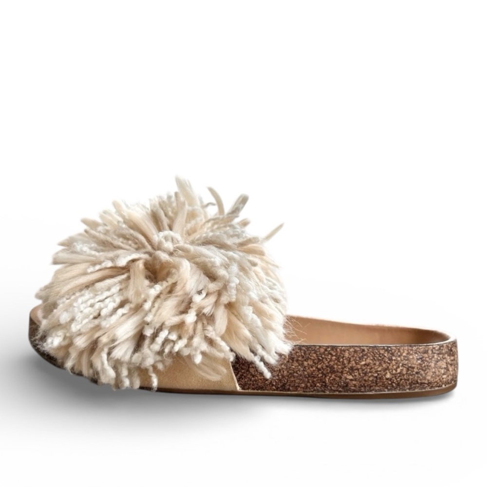 UGG Tan Cindi Yarn Fluffy Pom Pom Slides - Picture 12 of 13